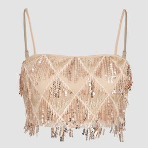 Sequins Tassel Crop Cami Top